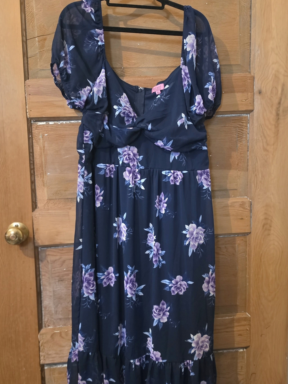 Francesca's Navy Midi Dress with Purple Floral Print